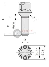 14x1,5x35R14 HEX17 rádiuszos kerékcsavar, galvanizált, ELB575 14x1,5x35R14 HEX17 rádiuszos kerékcsavar, galvanizált, ELB575